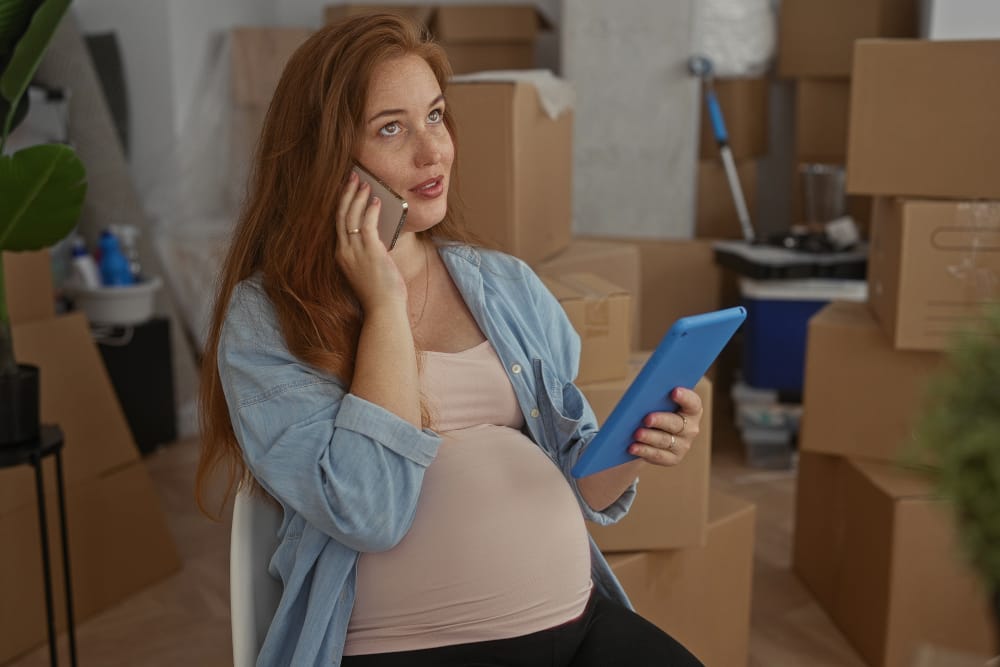 Pregnant woman moving.