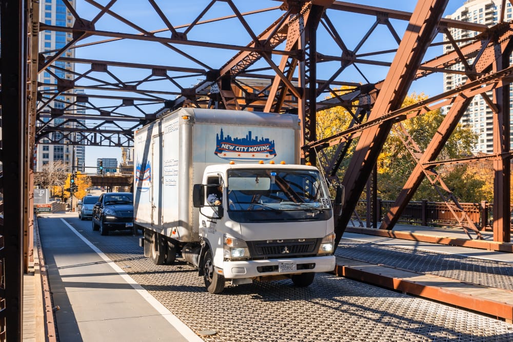 New city moving truck traveling.