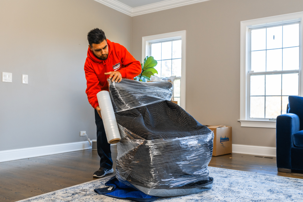 New city moving furniture wrapping.