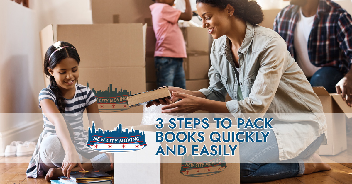 3 steps to pack books quickly and easily.